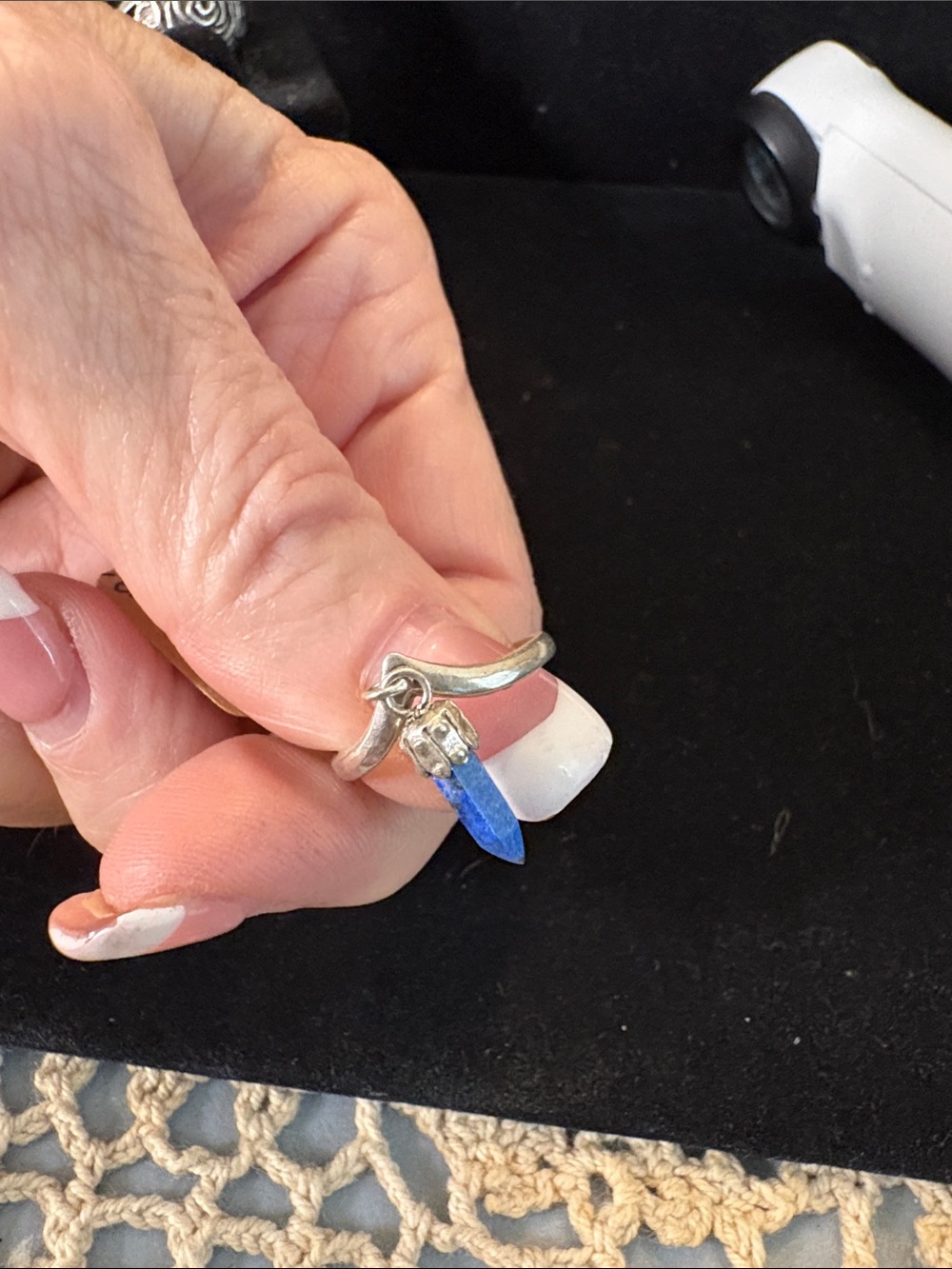 Sterling Silver Blue Crystal Dagger Charm Ring - Unbranded